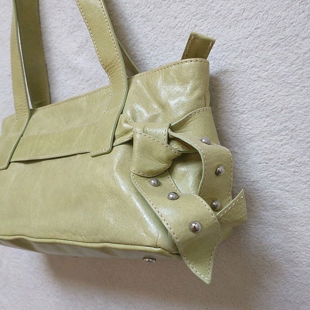 Roberto Gandolfi Leather Handbag Lime Green Bow 5.5x11x4" *READ - Picture 2 of 11